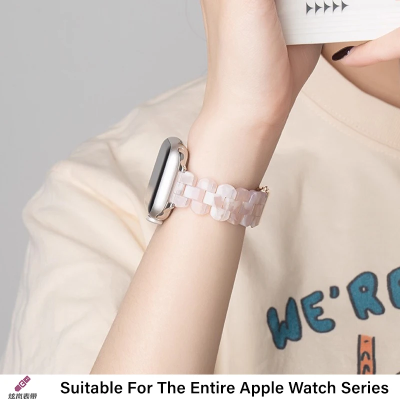 Correa de resina para Apple Watch band 45mm ultra 2 49mm 44mm 40mm 41mm 40 mm pulsera delgada de eslabones glaciar serie iwatch 9/8/7/SE 6 5 4
