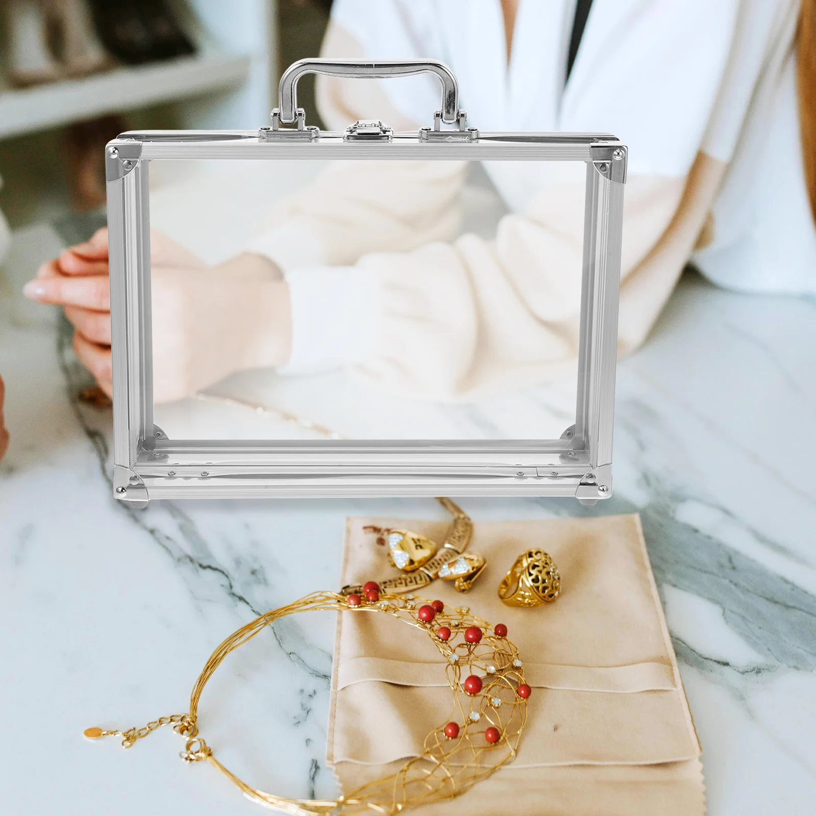 

Premium Aluminum Alloy Case Large Transparent Storage Box for Jewelry Rings Earrings Multi-Compartment Display
