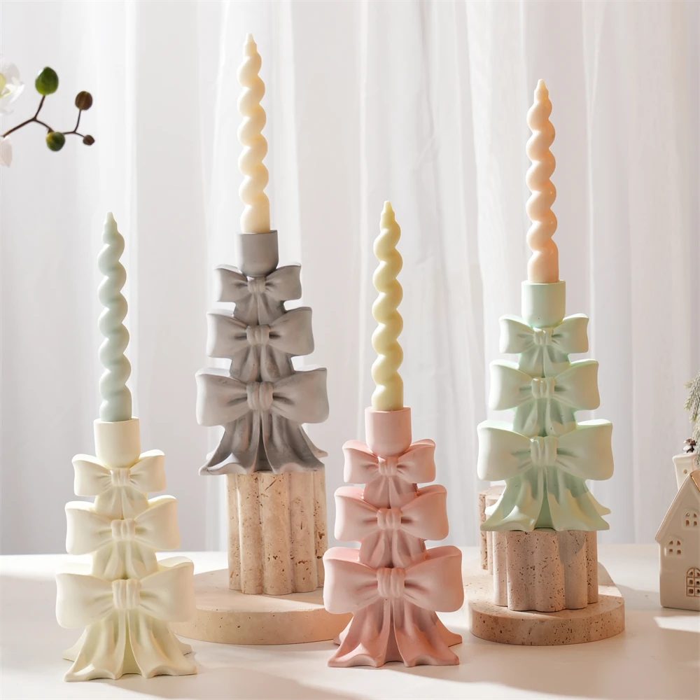 

Bow Wax Melt Burner Plaster Concrete Silicone Mould Christmas Bowknot Tree Candle Jar Holder Silicone Mold Home Ornament