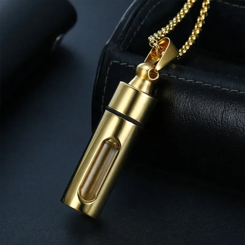 Open Perfume Bottle Cylinder Pendant Necklace for Men Women Ashes Casket Cremation Memorial Urn Jewelry 22Inch Novelty Gifts