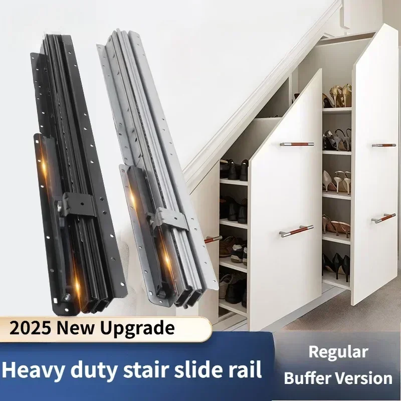 GSTARAM Upgraded Stair Slide Rail with Damping Buffer Sole Shoe Cabinet Guide Rail Heavy-duty Support Sole Three Section Tracks