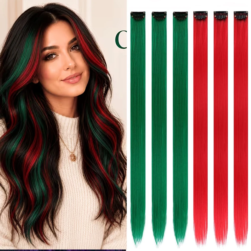 6pc Clip in Hair Extensions for Girls 22Inch Rainbow Straight Synthetic Hairpieces for Girls Party Highlights  Halloween Gifts