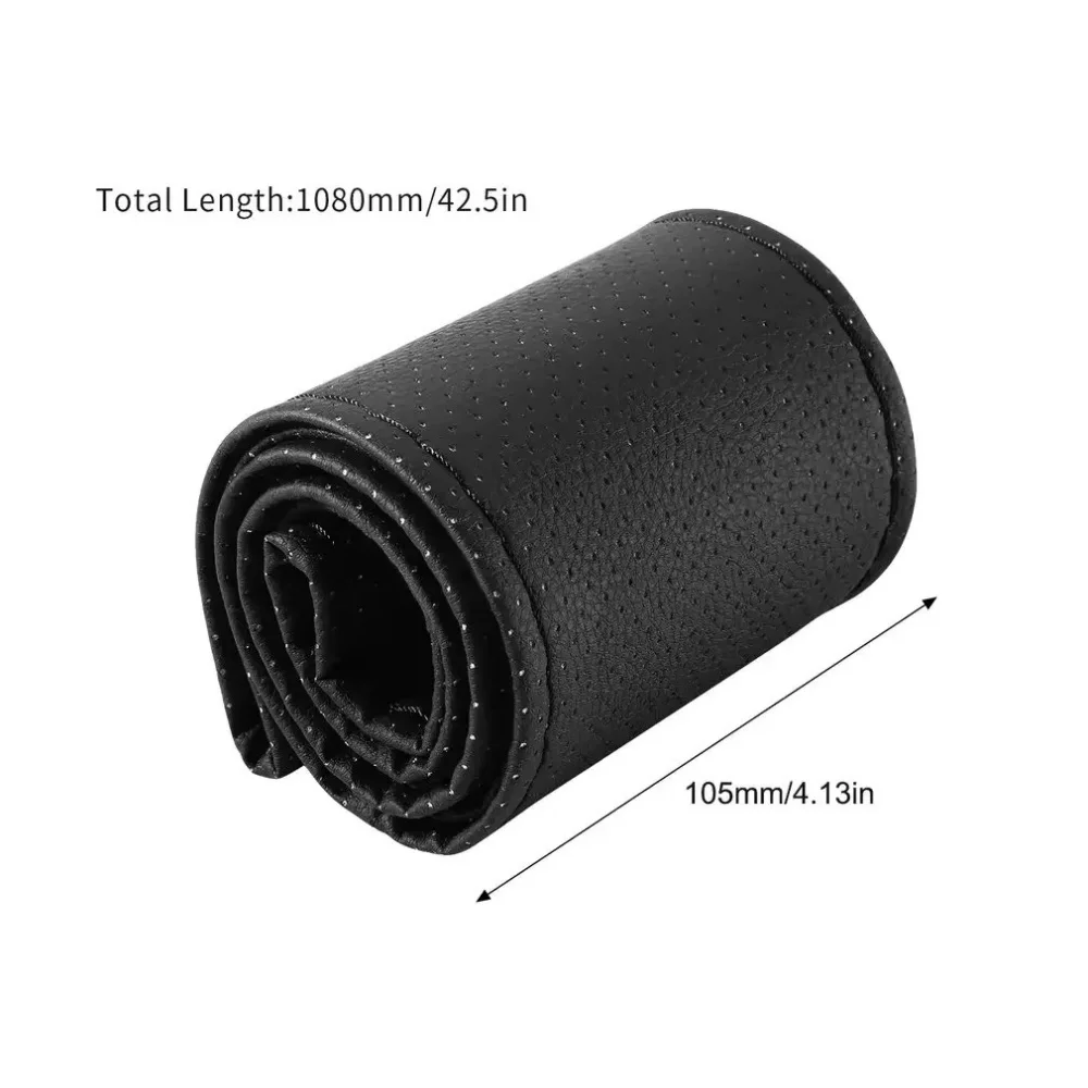 1PC Car Hand-stitched Knitting Line Steering Wheel Protective Cover DIY Textured Upholstery Leather Car Interior Modification