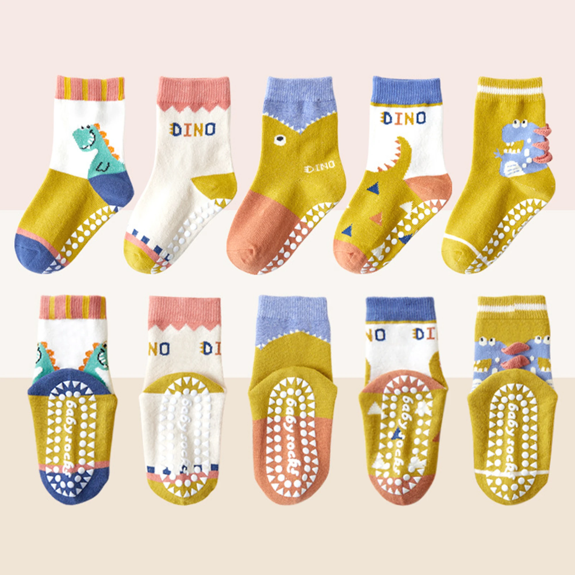 

5 pairs of 1-12Y children's cotton socks, middle tube adhesive floor socks, playground anti slip socks, trampoline socks, socks