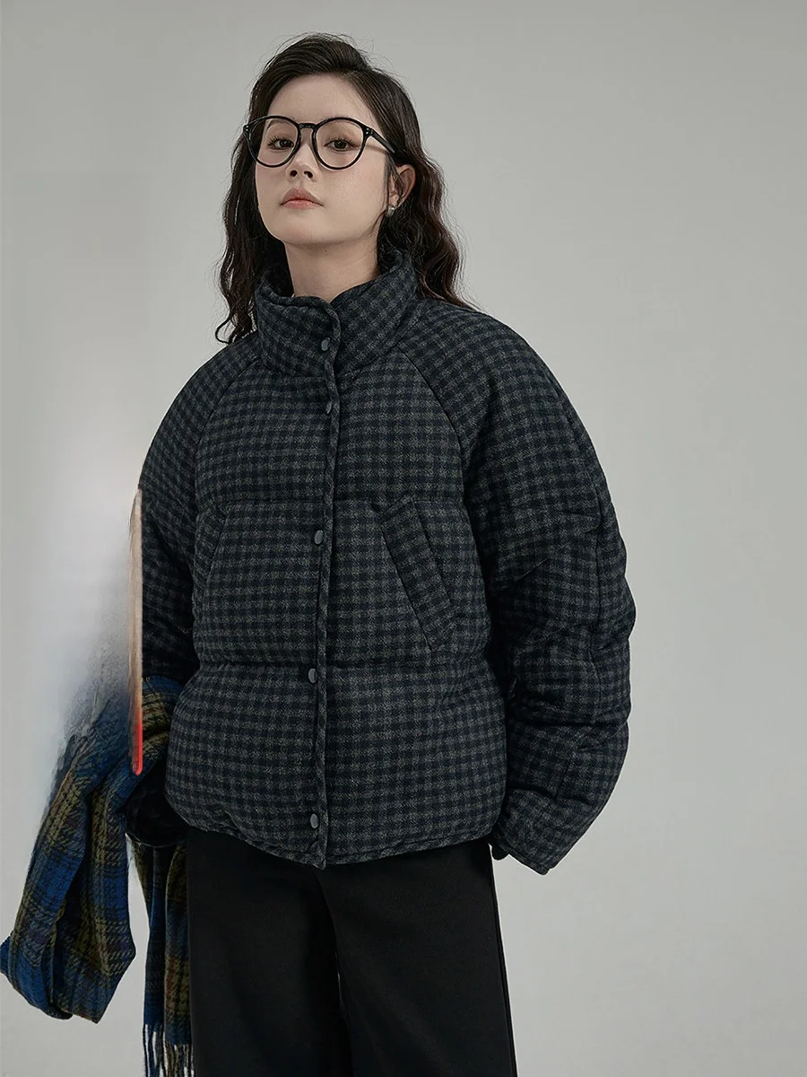 

Синий клетчатый женский пуховик Jaet 2025, новая зимняя свободная теплая верхняя одежда, удобная одежда для поездок на работу, корейская версия, Long Sve
