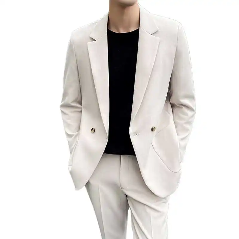 Men's Oversized Blazer Set Casual Loose Fit Suit Jacket Streetwear High End Solid Color Two Piece Outfit