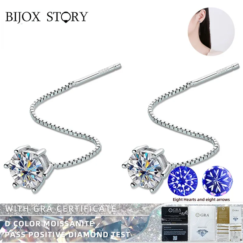 

BIJOX STORY Colorful Moissanite with 5mm and 6.5mm Drop Earrings for Female S925 Sterling Silver Earrings Simple Design Jewelry