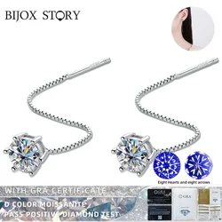 BIJOX STORY Colorful Moissanite with 5mm and 6.5mm Drop Earrings for Female S925 Sterling Silver Earrings Simple Design Jewelry