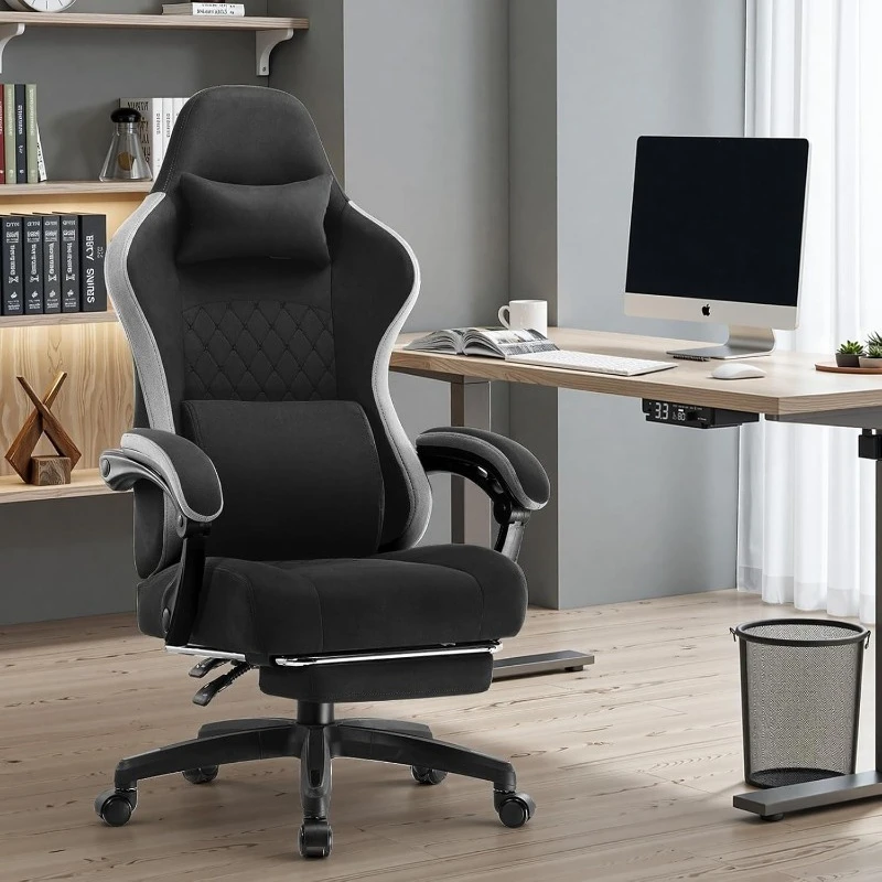 Office Chair, Gaming Computer Desk Fabric Chair With Footrest, High Back Ergonomic Office Chair With Pocket Spring Lumb