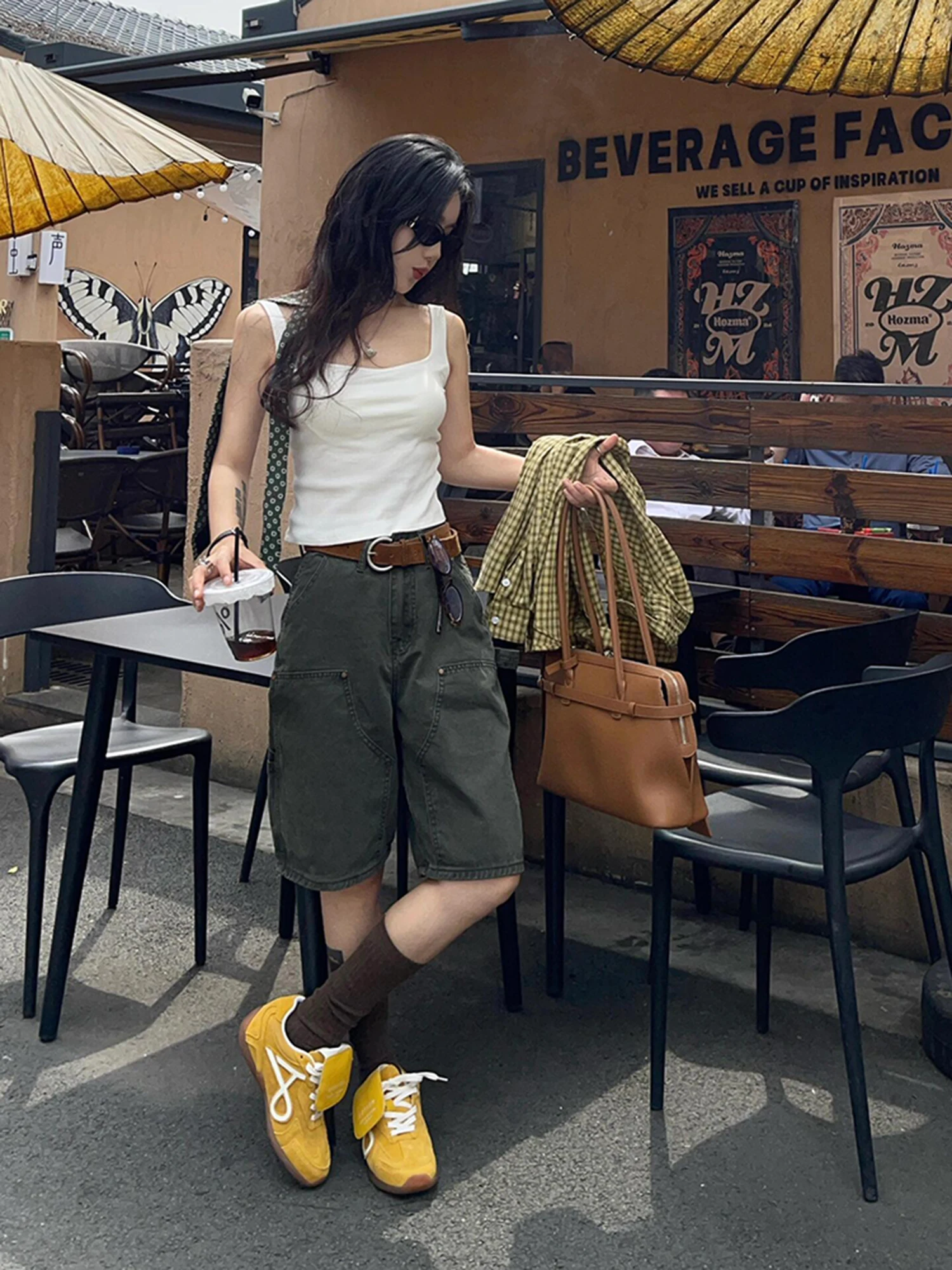 

Джинсы с высокой талией и широкими штанинами, женские рабочие брюки, осенние, модные, больших размеров, прямого кроя, длиной пять дюймов