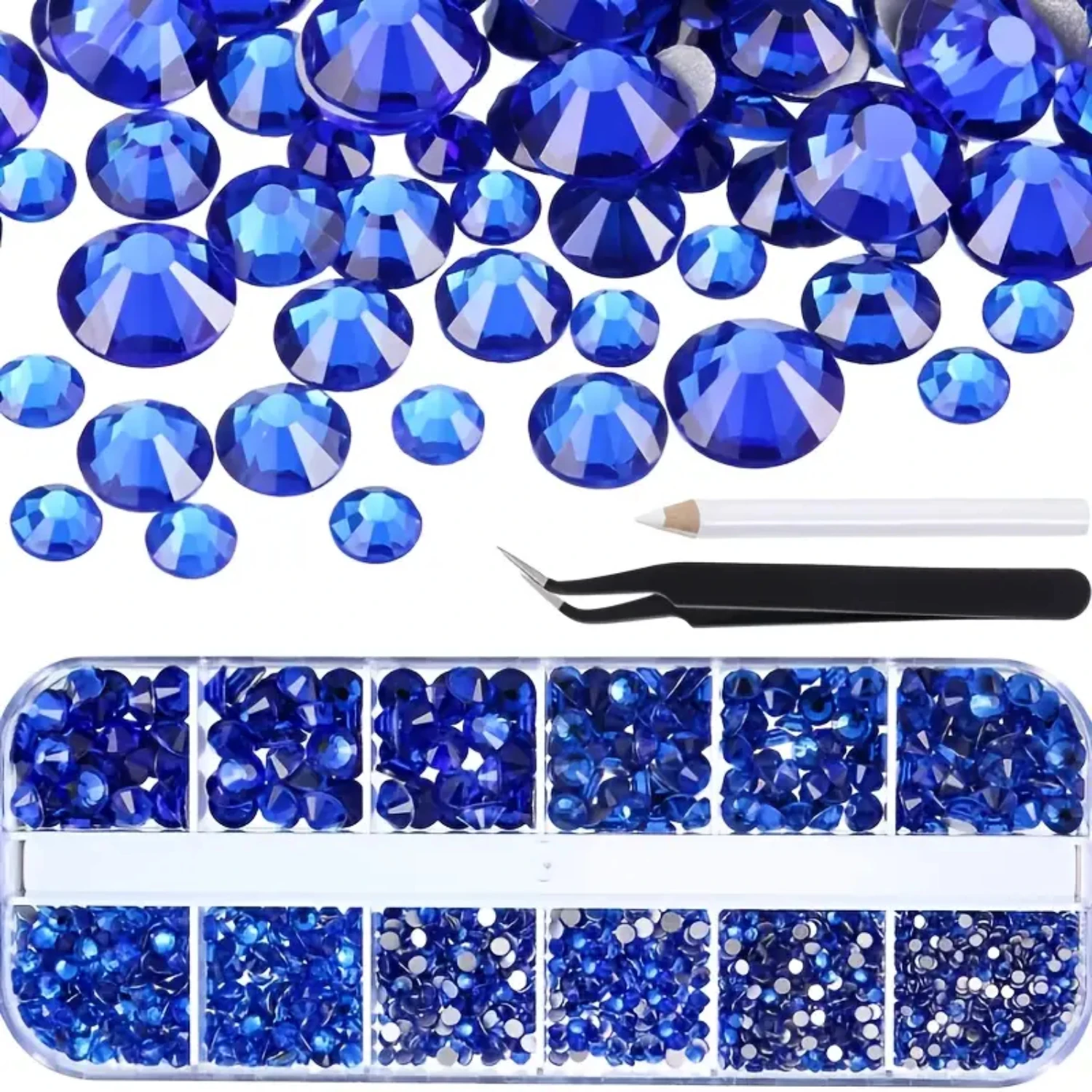 Glamorous Exquisite Crystal Rhinestones Set with 2150 Pcs Flat Back Gems in 6 Various Sizes Including Handy Pick Up Tweezer and 