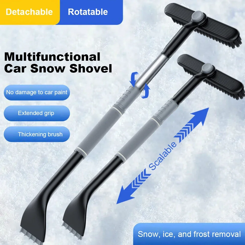 Universal Snow Shovel Brush Telescopic Car Glass Deicing Cleaning Tool 2-in-1 Detachable Snows Ice Scraper Quick Clean Wash Tool