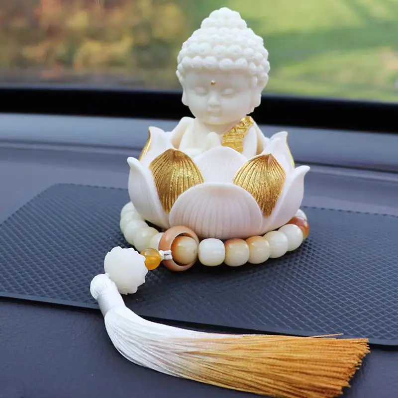 Ivory Fruit Buddha Car Ornament Lotus Buddha Statue Dashboard Decor Safety Blessing Interior