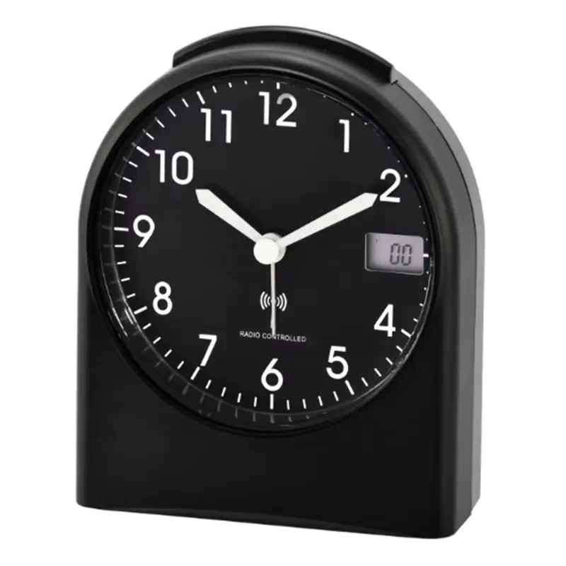 Dome Radio Controlled Analog Alarm Clock with Digital Second and Temperature Display