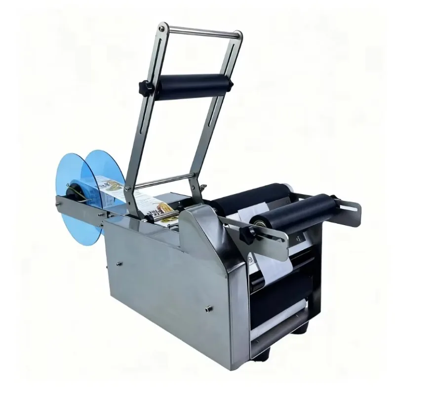 Semi Automatic Round Bottle Labeling Machine Self Adhesive Label Sticking Equipment for Beverage Cans Jam Jars Bottles