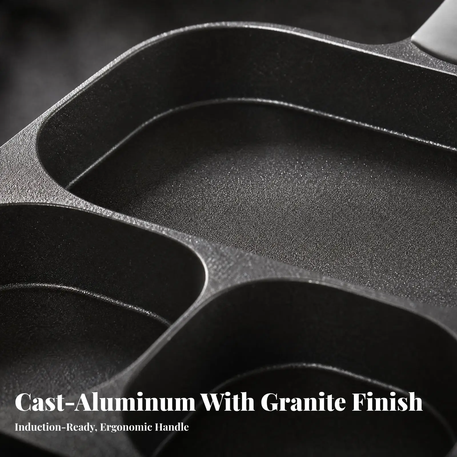 Divided Gas Breakfast Pan 3 Slot Aluminum Frying Pan with Detachable Handle for Compact Kitchen Cooking