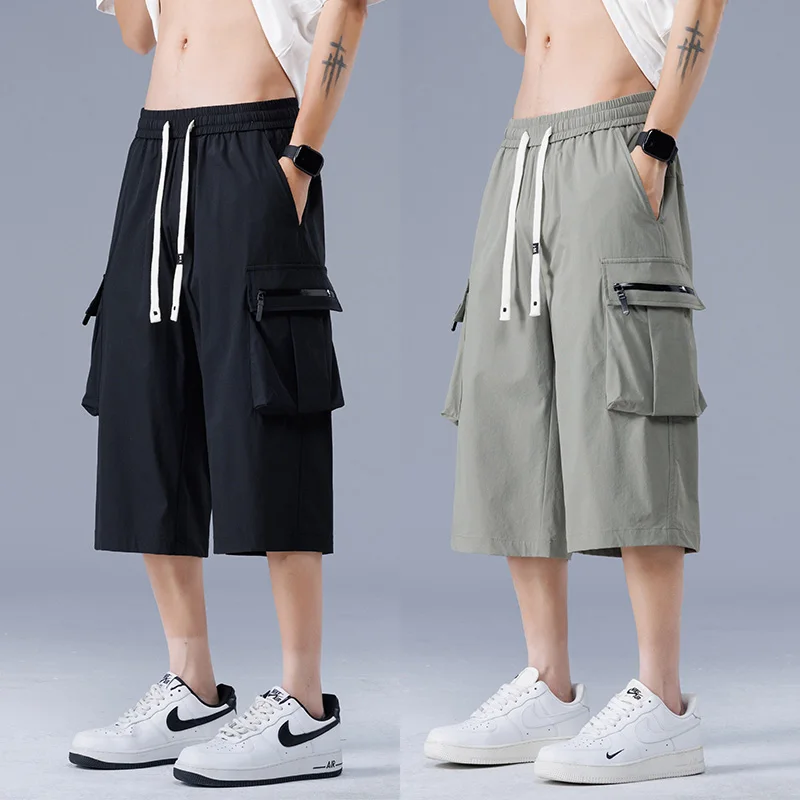 

2 pieces Shorts Man Cargo Cycling Tactical Luxury Board Top Working Bermudas Men Below Knee Men's Clothing Bike 3/4 Long Men’s