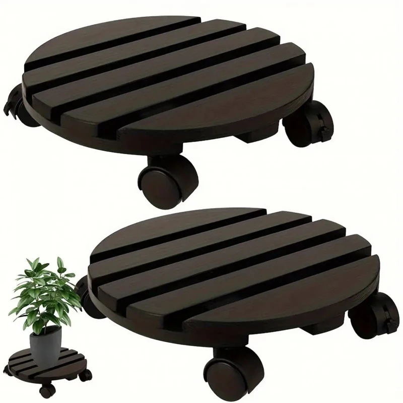 HOT SALE Plant Roller Stand With Lockable 360° Rotating Wheels Wood Flowerpot Tray For Potted Plants Easy Assembly Plant Base