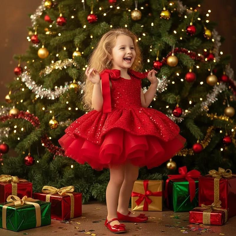 

Роскошное атласное платье для девочек с пышными рукавами, короткое, для свадьбы, вечеринки, Рождества, церемоний, на заказ