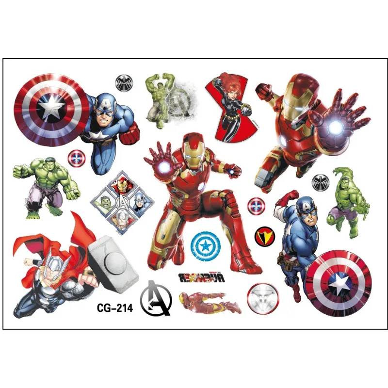 Marvel The Avengers Tattoo Stickers Anime Figures Kids Tattoo Stickers Cute Birthday Party Tattoo Sticker Water Transfer Sticker