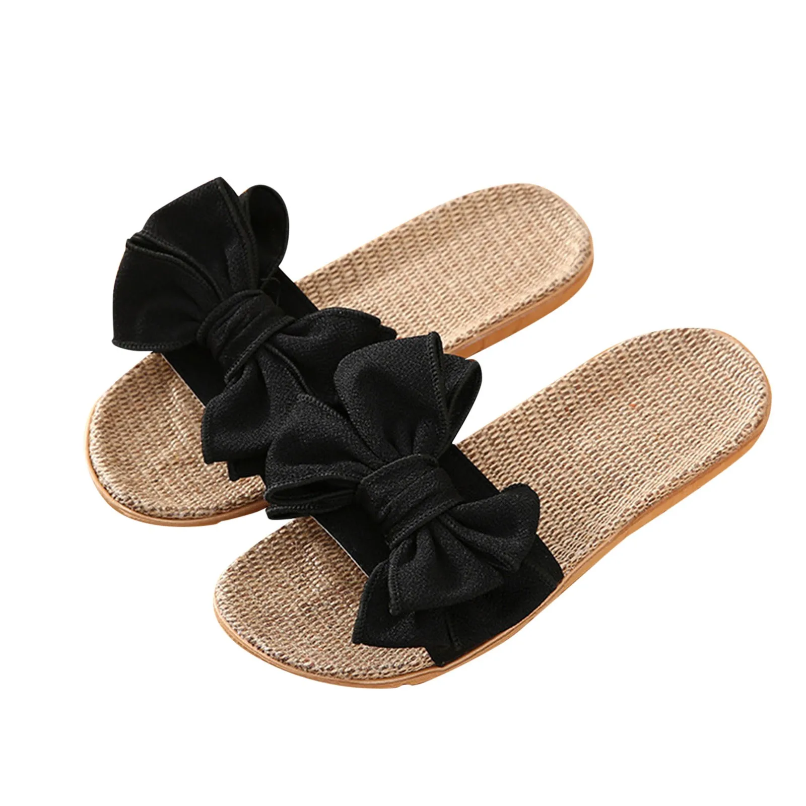 Women Summer Casual Slides Comfortable Flax Slippers Striped Bow Linen Flip Flops Platform Sandals Ladies Indoor Shoes Femme