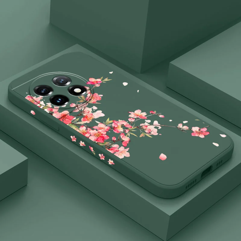 A Peach Blossom Phone Case For Oneplus 13 13R 12 12R 11 11R 10 10R 10T 9R 9RT 9 8T 8 7 7T Pro 5G Liquid Silicone Cover