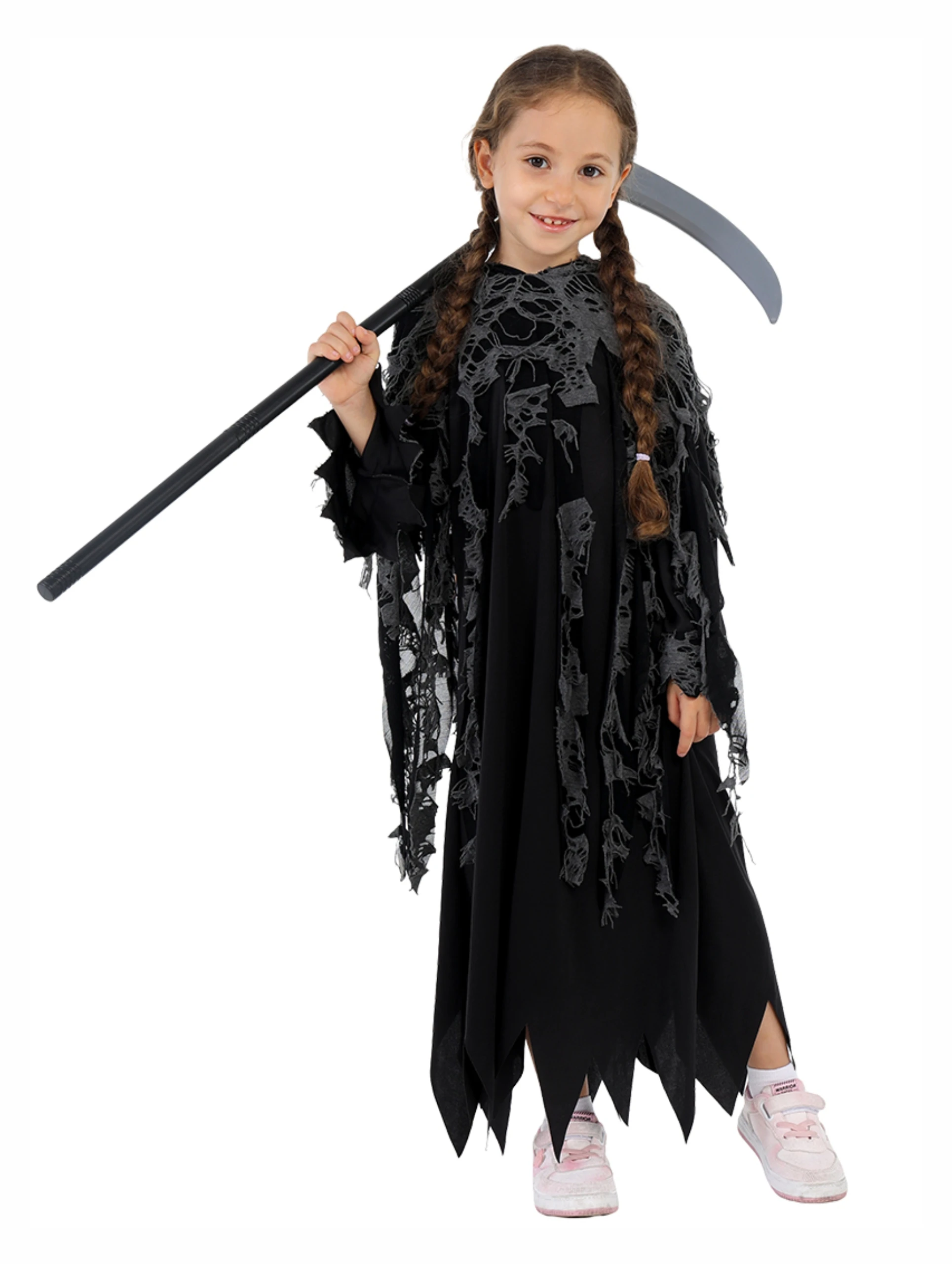 Scary Death Reaper Costume for  with Hooded Cloak and Scythe Prop, Perfect for Halloween