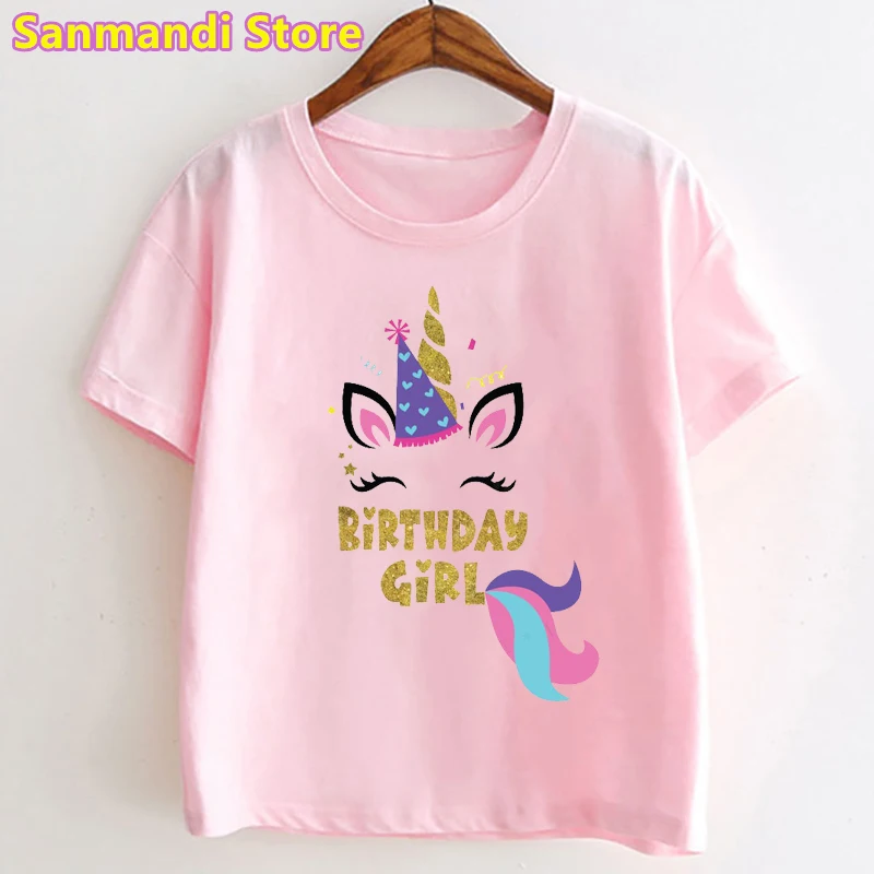 

New Golden Unicorn Graphic Print Tshirt for Girls Cute Kids Clothes 3th/4th/5th/6th/7th/8th/9th Birthday Gift T Shirt Shirt