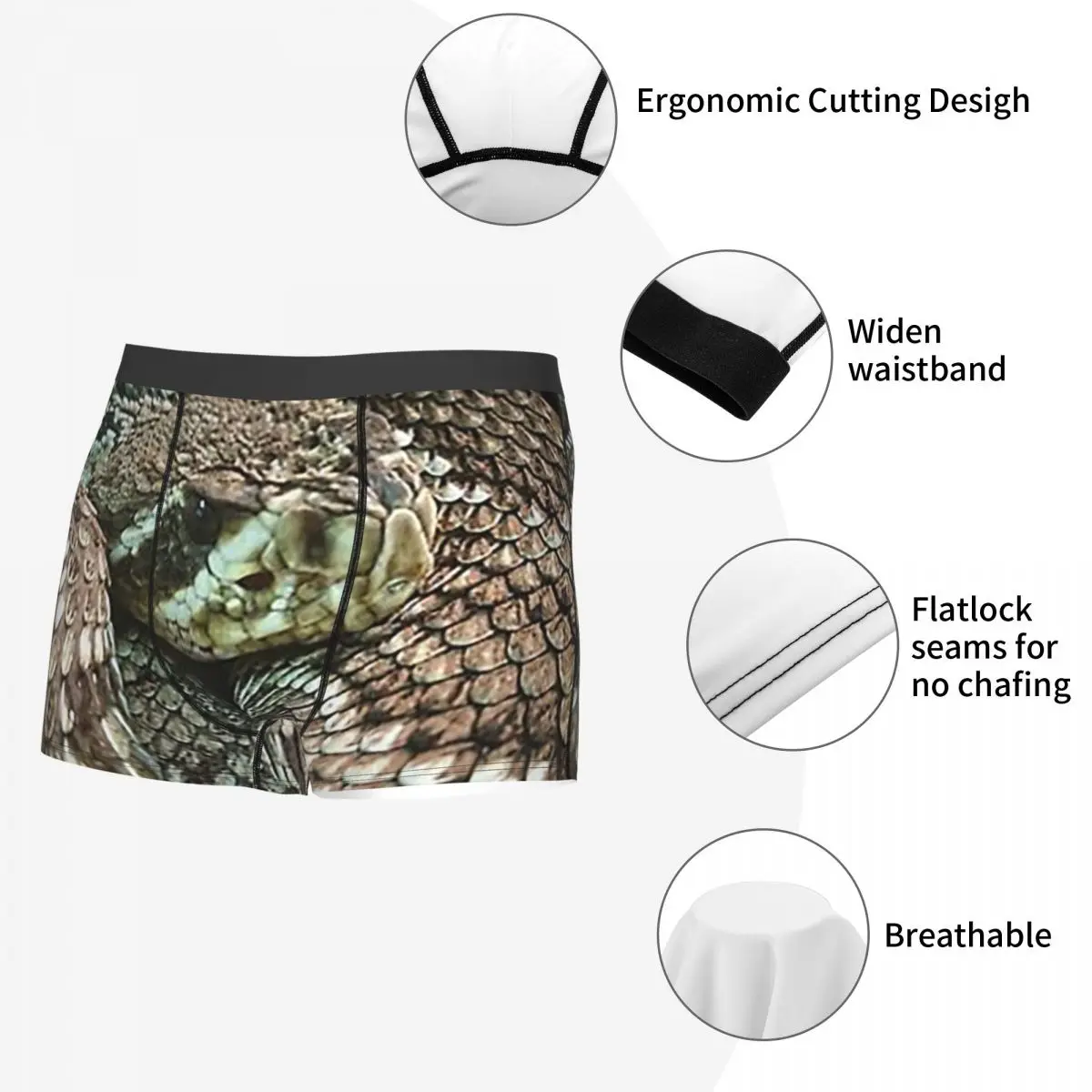 복서 팬티 반바지 뱀, 코일 다이아몬드백 방울뱀 팬티 남성용 통기성 속옷 남성용 남자친구 선물