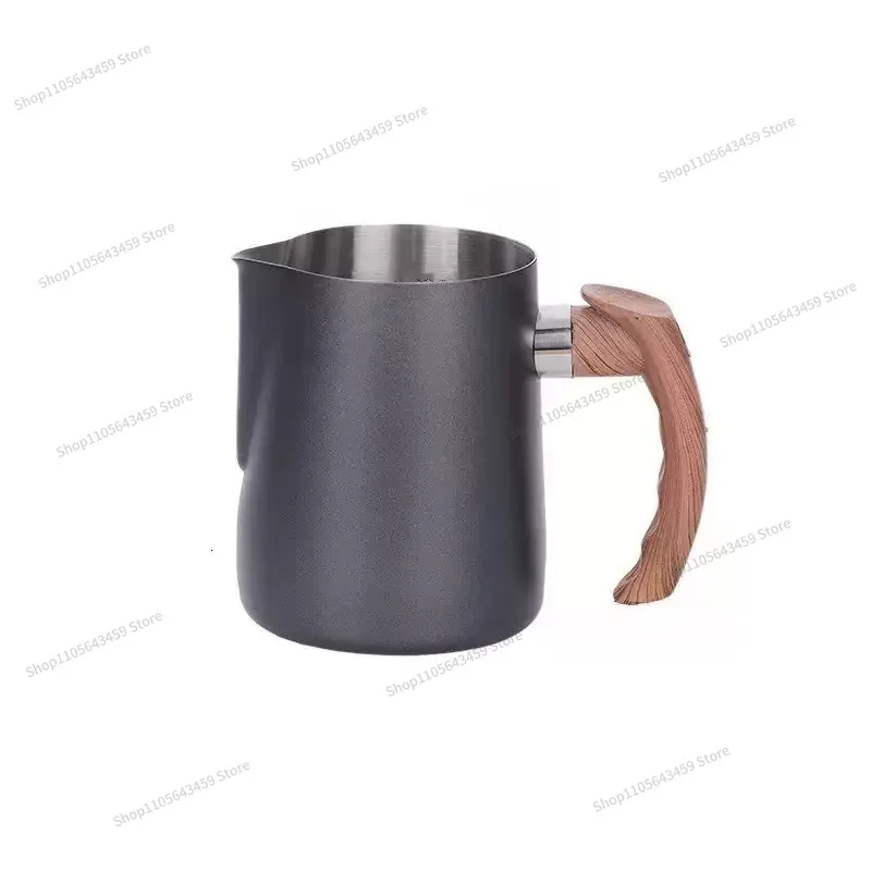 For stainless steel latte cup wooden handle professional coffee milk foam cup with graduated beating tank thickened latte tool