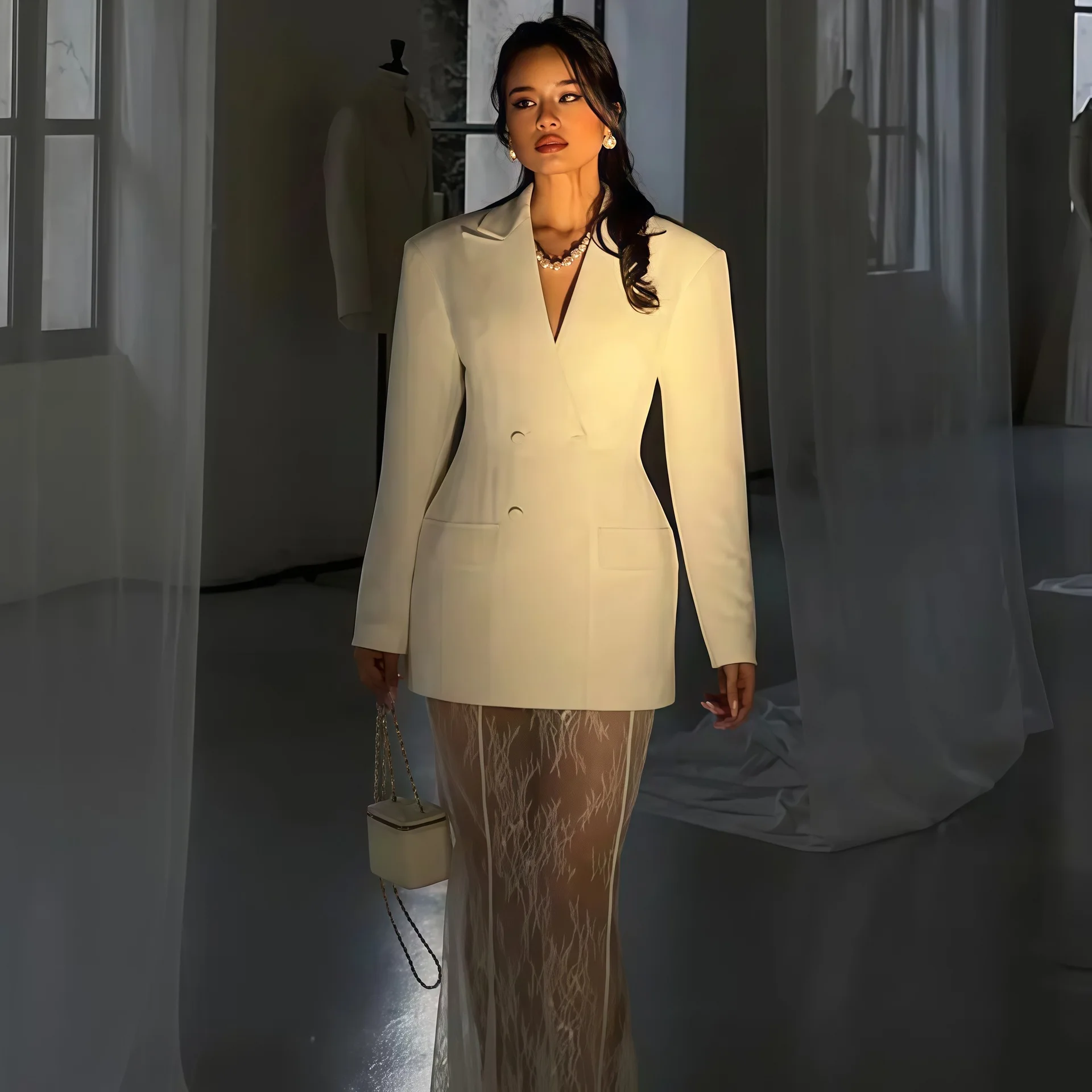 سترة بدلة جديدة لخريف وشتاء 2025 أنيقة وبسيطة وفضفاضة مزدوجة الصدر للنساء ملابس شتوية عصرية وأنيقة #6