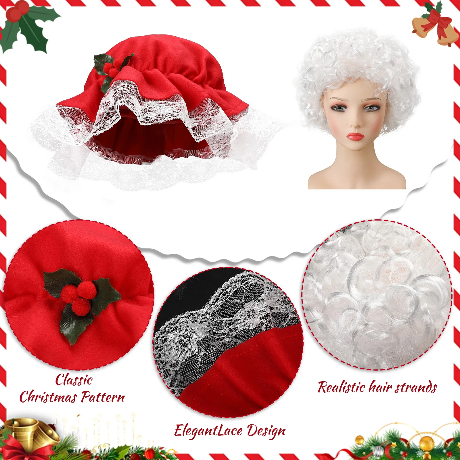 Kerst Vrouwen Mevrouw Claus Hoed Kerstman Motorkap Rode Cap Met Pruik voor Volwassen Kerst Vakantie Party Outfit Kostuum Rekwisieten