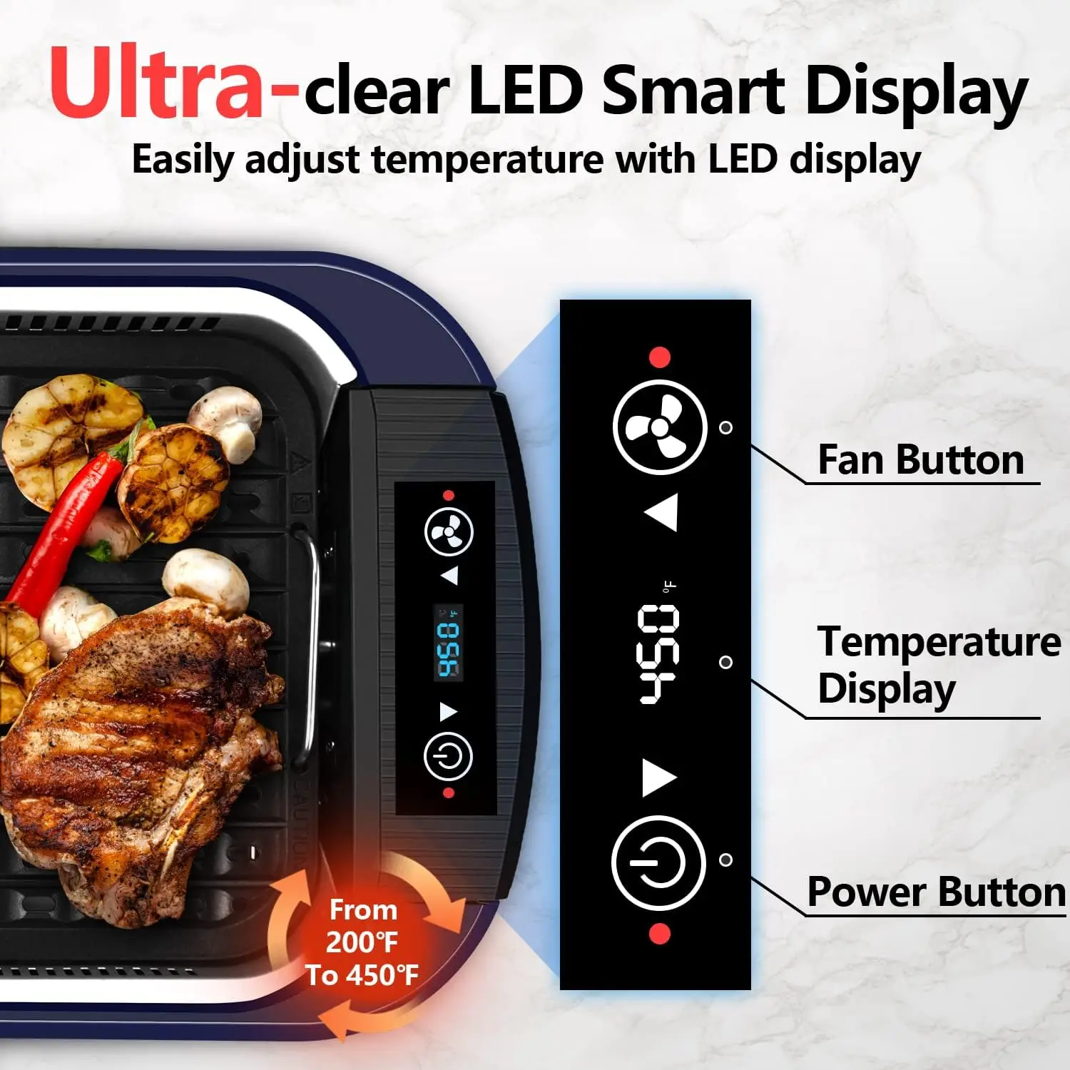 CUSIMAX-Gril d'intérieur sans fumée, gril électrique, plaque de cuisson portable, affichage intelligent LED, couvercle en verre du Guatemala, coréen, 1500W