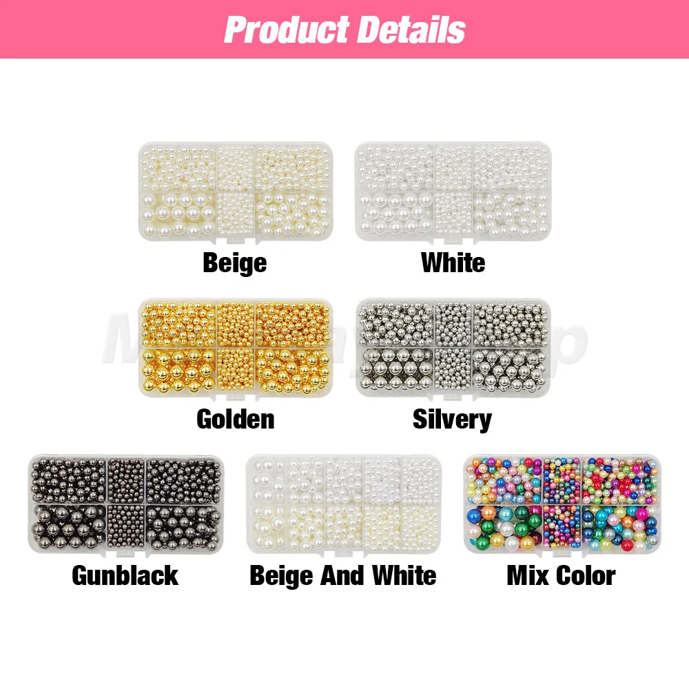 850 pièces perles acrylique Imitation perles 4-10mm perles non poreuses pour chapeaux chaussures vêtements sac à main couture projet de bricolage