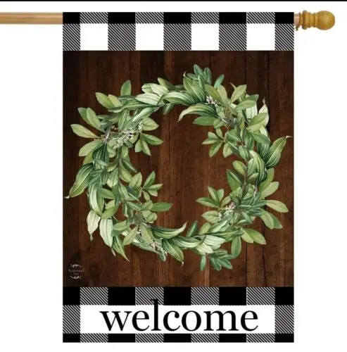 Farmhouse Wreath Welcome House Flag 28