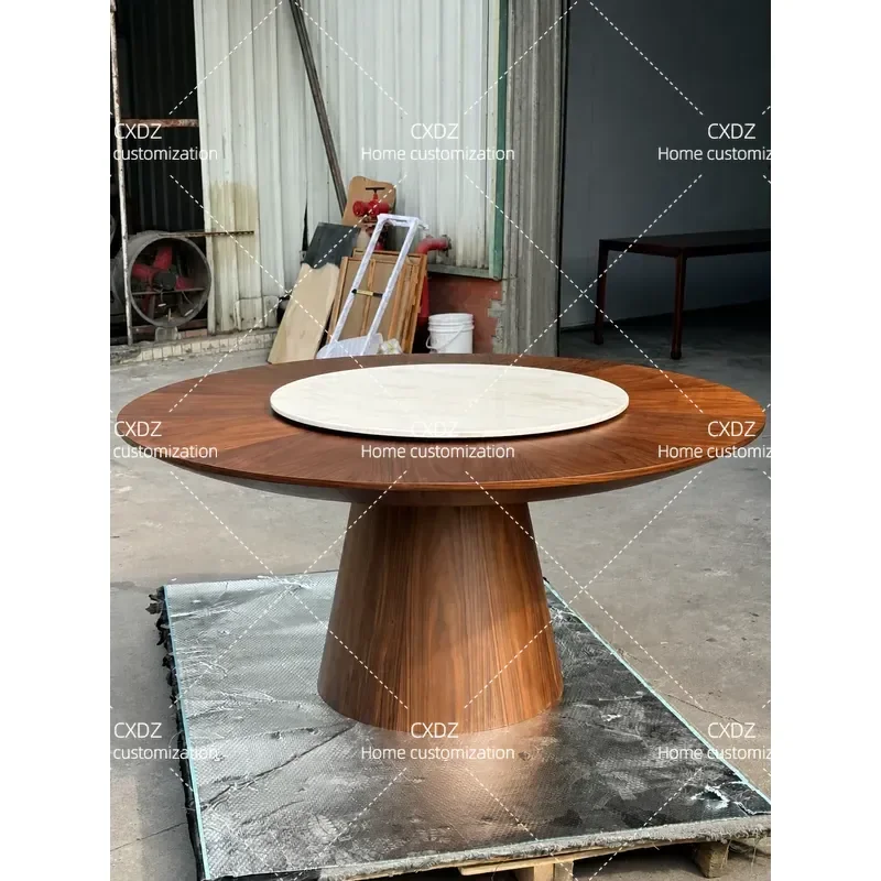 Wabi Sand Wind Modern Simple Medieval Round Solid Wood Dining Table Light Luxury Rotating Marble Premium Sense