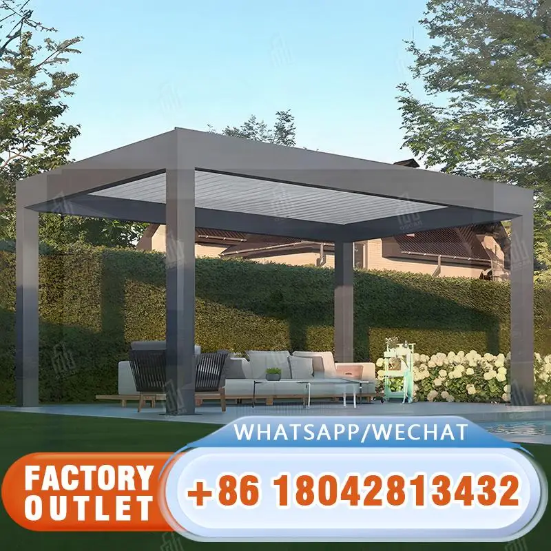 

Large LED Adjustable Louvered Roof Blade Awning System for Villas Greenhouses Steelmade Pergola