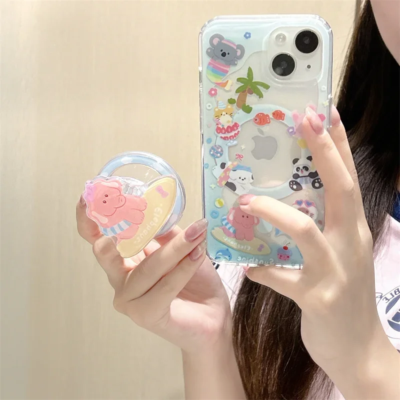 جراب هاتف مغناطيسي على شكل فيل كرتوني ، غطاء كاواي مع حامل Magsafe ، جرابات عصرية لهاتف iPhone 15 Pro ، 12 ، 14 ، 13 Pro Max ، 14Pro