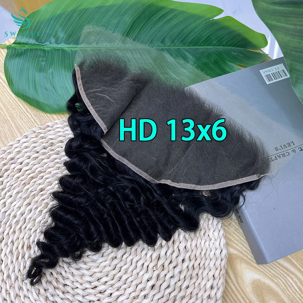 13X6 4X6 HD Lace Closure Frontal Human Hair Deep Wave Hair Melt Skins Pre Plucked 100% Real HD Lace Closure Only Virgin Hair