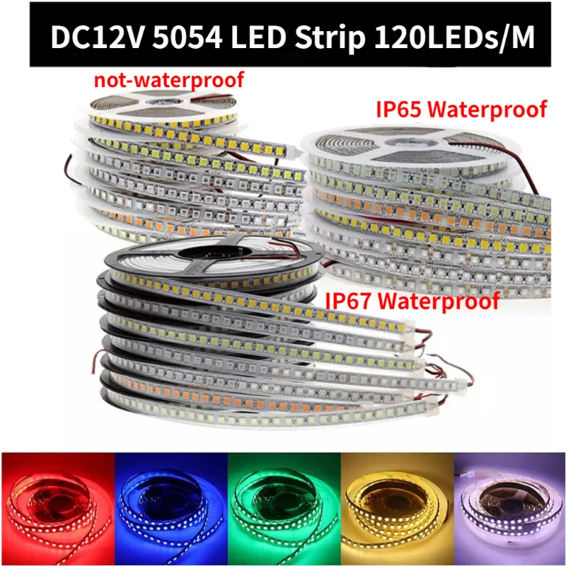5M/Roll DC12V LED Strip Light SMD5054 120Leds/M High Brightness IP30/IP65 Warm White/ White/Blue/Red/Green For Festival Decor