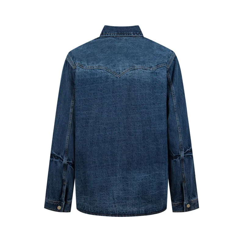 HKSH American Distressed Denim Jacket High Street Fashion Punk Niche Design Deconstructed Patchwork Loose Turn-Down Coat HK27556