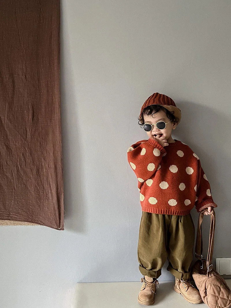 MILANCEL Herbst Winter Vintage Look Kinder Jungen Pullover Polka Dot Mädchen Strickwaren Outwear Jungen Pullover für 1-6Y – Detail 4