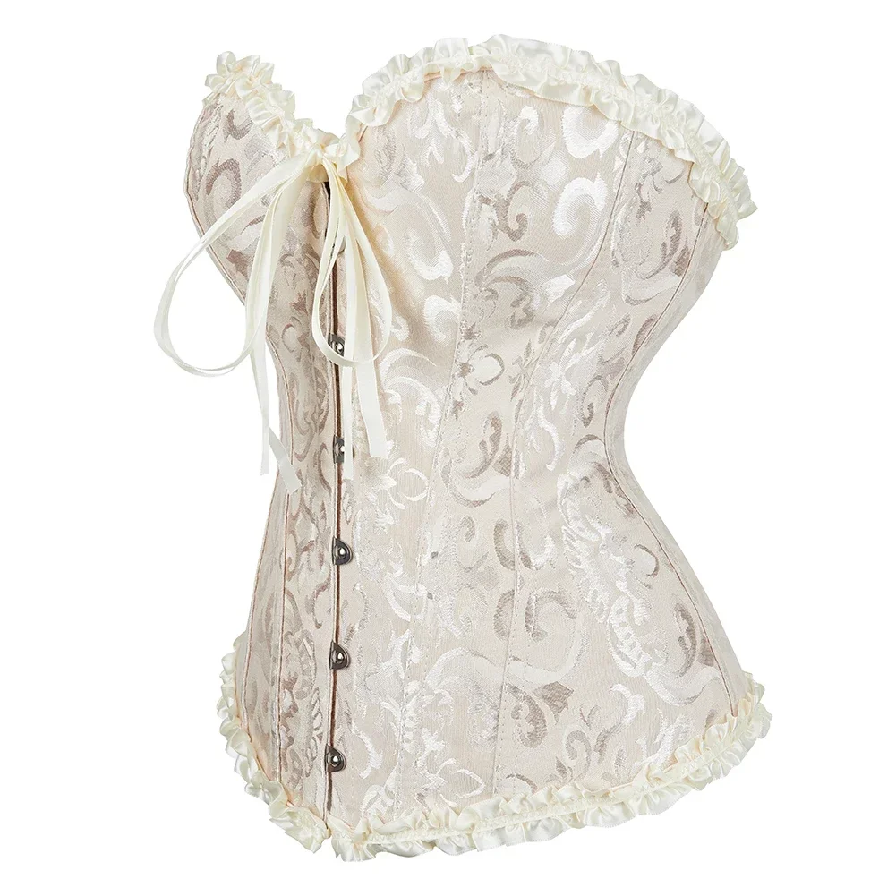 Viktorianisches Korsett-Top für Damen, Vintage-Bustier, Schnürung, ohne Knochen, Shapewear, Gothic-Mode, Jacquard-Überbrustkorsett – Detail 8