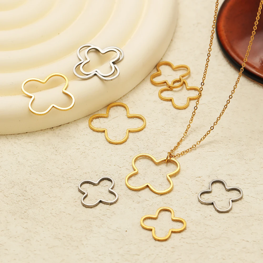 20/50pcs Four Leaf Flowers Charms Stainless Steel Bracelet Connectors for DIY Handmade Jewelry Findings Earrings Making Material