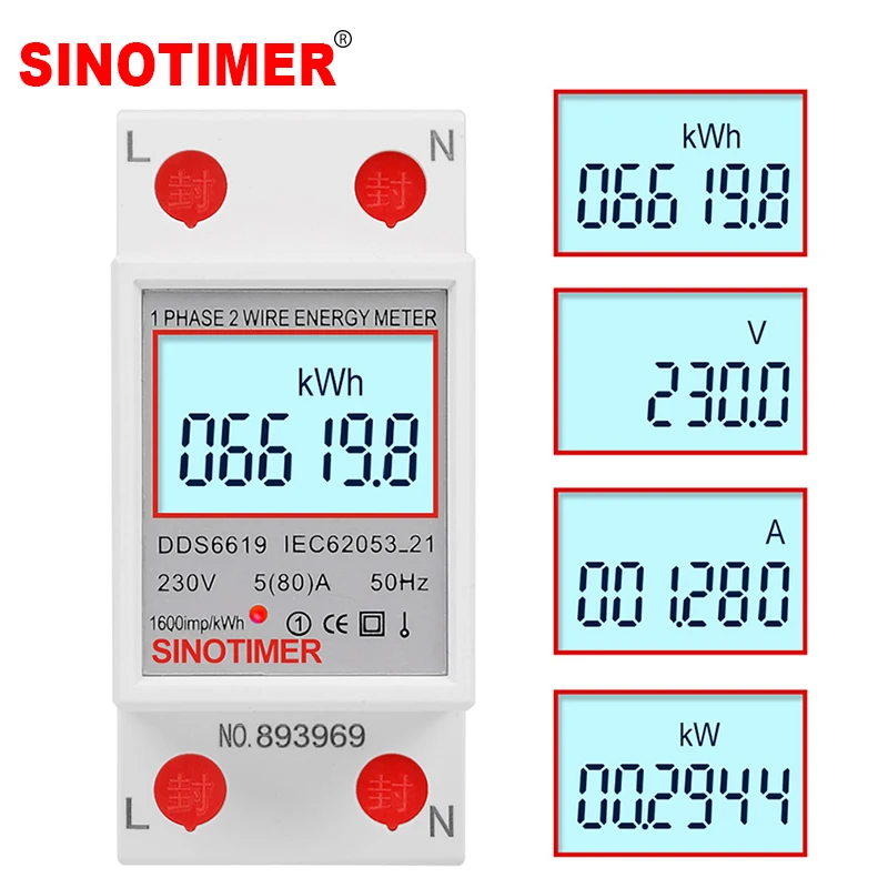 Misuratore di energia multifunzionale digitale monofase LCD su guida Din KWh corrente di tensione elettrica wattmetro elettrico AC 230V 80A