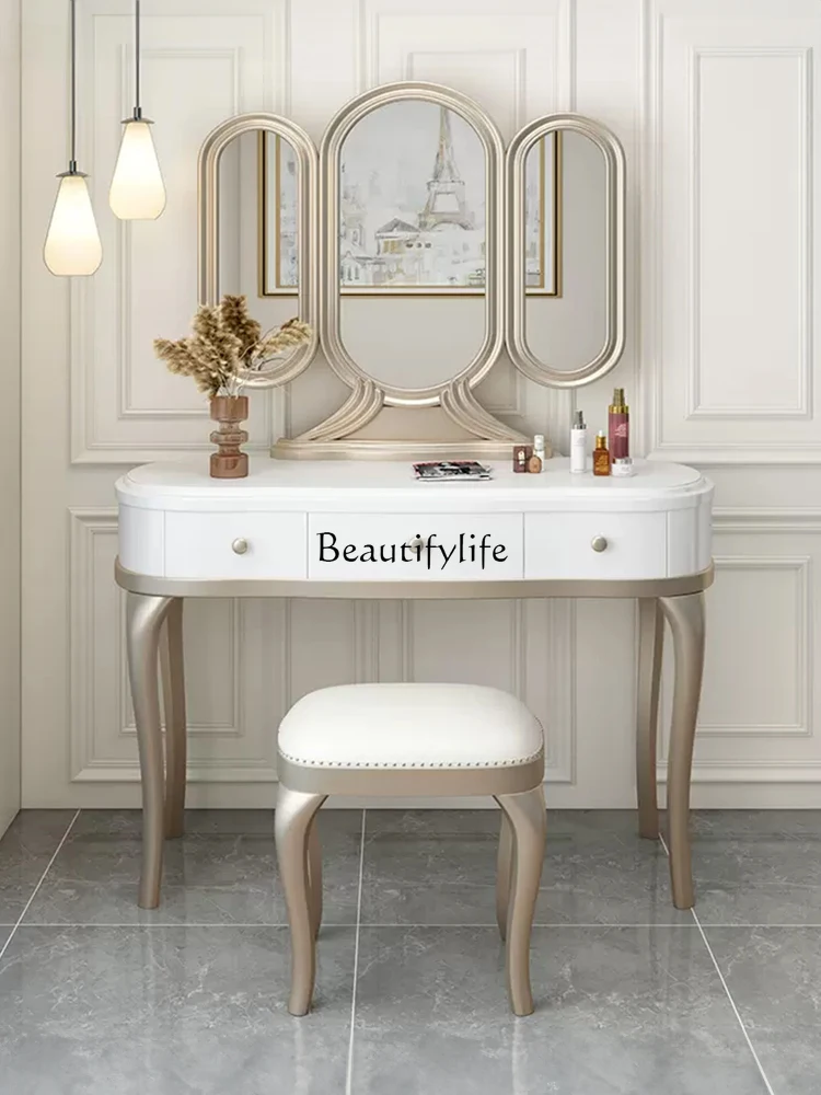 

French Entry Lux Dresser Solid Wood Modern Simple European Makeup Storage Cabinet Integrated Table