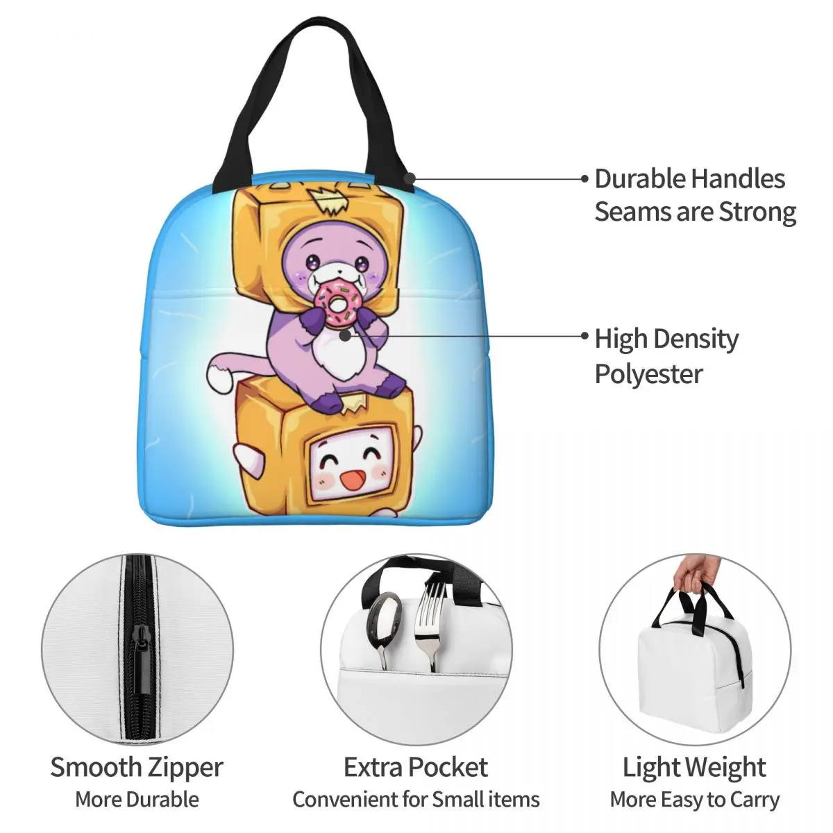 Kawaii Foxy Boxy Insulated Lunch Bag Cooler Bag Meal Container Lankybox Cartoon Large Lunch Box Tote Men Women Office Outdoor