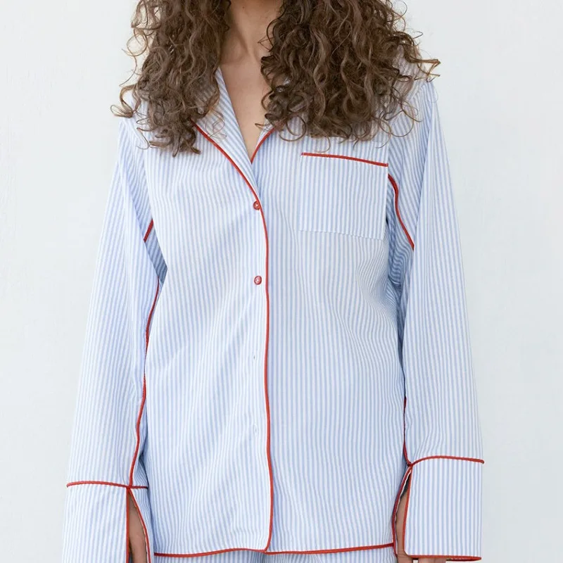 2025 Women’s Striped Long Sleeve Pajama Set Comfortable Breathable Thin Two Piece Lounge Wear Autumn Winter 2 Pieces Casual