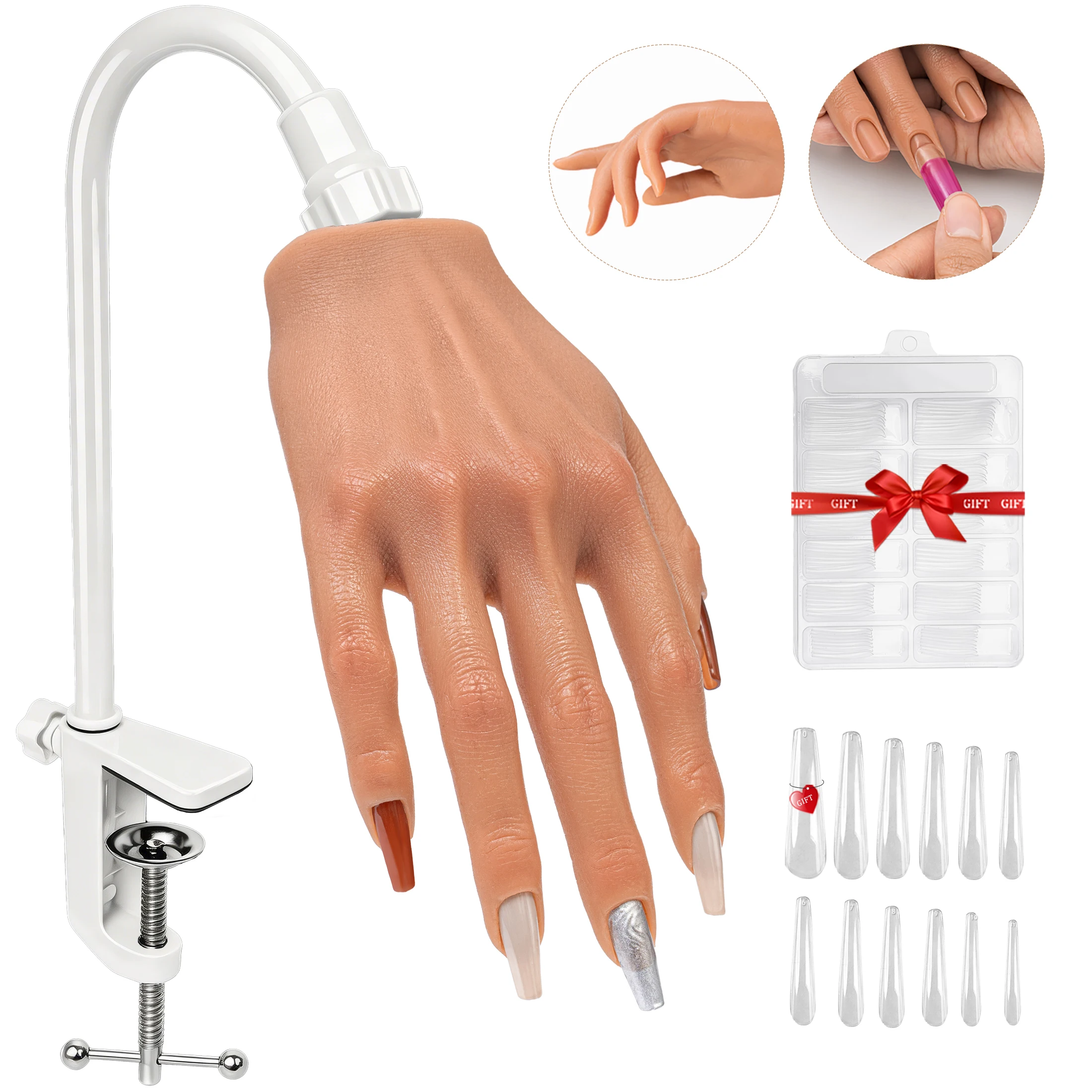 Practice Hand for Acrylic Nails, Realistic Silicone Training Hand with Flexible Fingers, Pro Kit for Gel Polish & Manicure