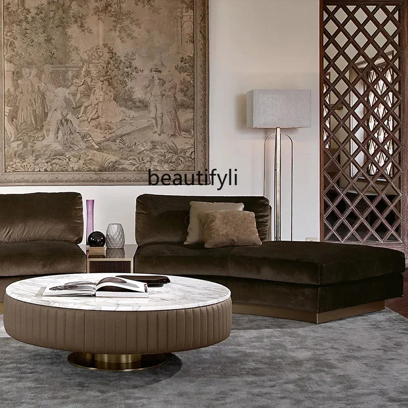 الشمال معتدل الفاخرة الرخام طاولة القهوة المستديرة الفولاذ المقاوم للصدأ الإبداعية طاولة شاي مستديرة بسيطة أريكة رخامية طاولة جانبية G1218 #4